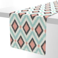 Aqua Pink and Gray Tribal Ikat Chevron