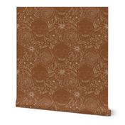 medium - Whimsigoth Skeleton with flowers in warm cream on orange brown