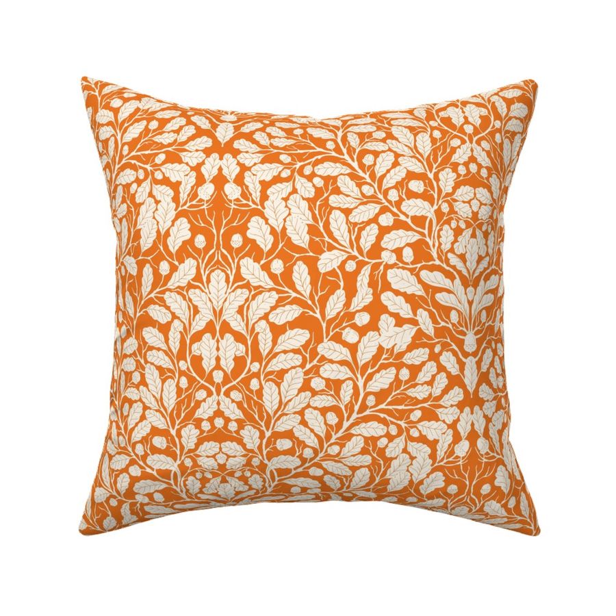 Oak branches and leaves, damask pattern in  off white and orange