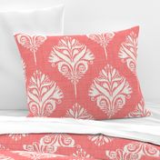 (medium) linen textured floral damask ikat pink red coral peach salmon