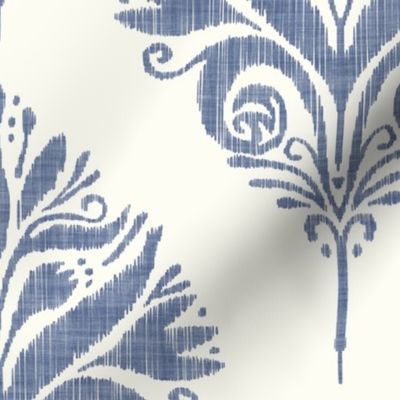 (medium) linen textured floral damask ikat denim baby blue white monochrome