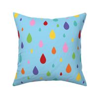 Rainbow raindrops on light blue