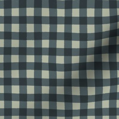 S- Handrawn Gingham in Dark Moody Teal Blue - Cottagecore Halloween Check