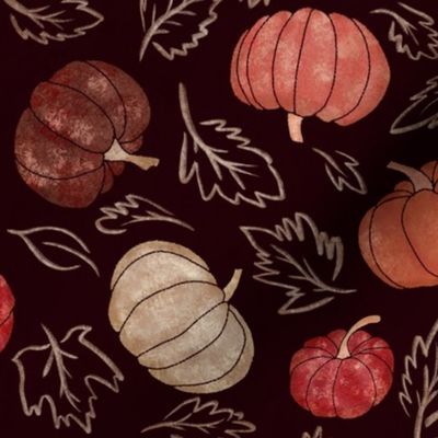 Rustic Autumn Pumpkins and Leaves in Moody red brown