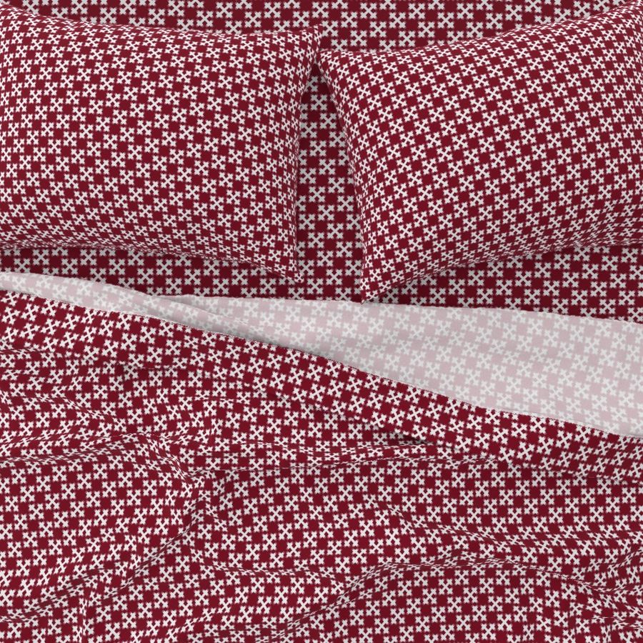 Burgundy and White Crossweave Tile / Extra Small