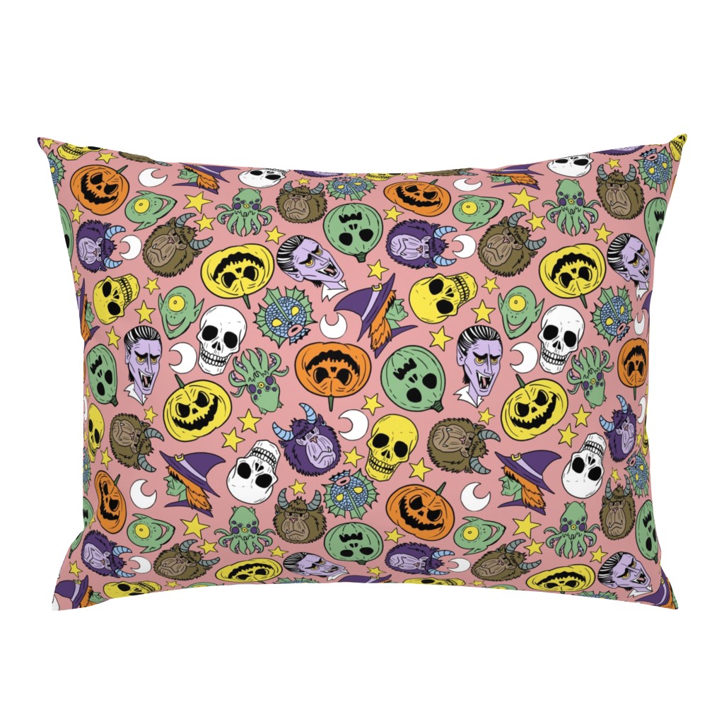 (L) Monster Heads Retro Cartoon Style Pink Background copy