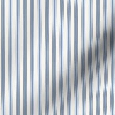 Ticking Stripe French Blue - Blue and White Thin Vertical Ticking Stripe