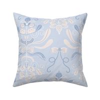 L-Harmonious blue & white Floral Geometric Damask with Calming light blues