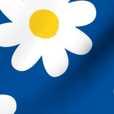 retro white and yellow daisies on cobalt blue (large)