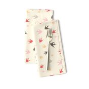 Sparrows in flight - coral / cream / beige / brown / grey / pink