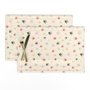 Sparrows in flight - coral / cream / beige / brown / grey / pink