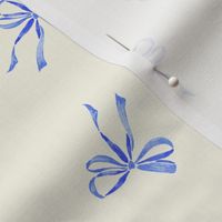 Small Multi Directional Watercolor Coquette Periwinkle Blue French Ribbon Bows with Cream / Benjamin Moore Mascarpone White Background