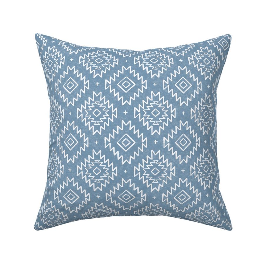 [S] Boho Southwestern zigzag geometric diamond - Rustic Textured Aztec Geo - Blue and White