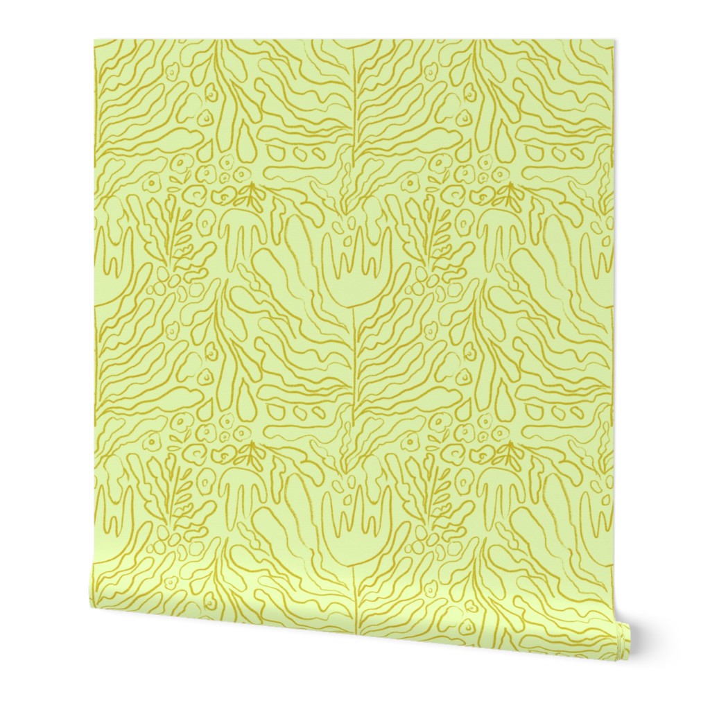 flora hand drawn. mustard on white yellow