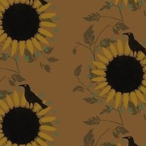 Charming Sunflower And Crow Stencil on Gold