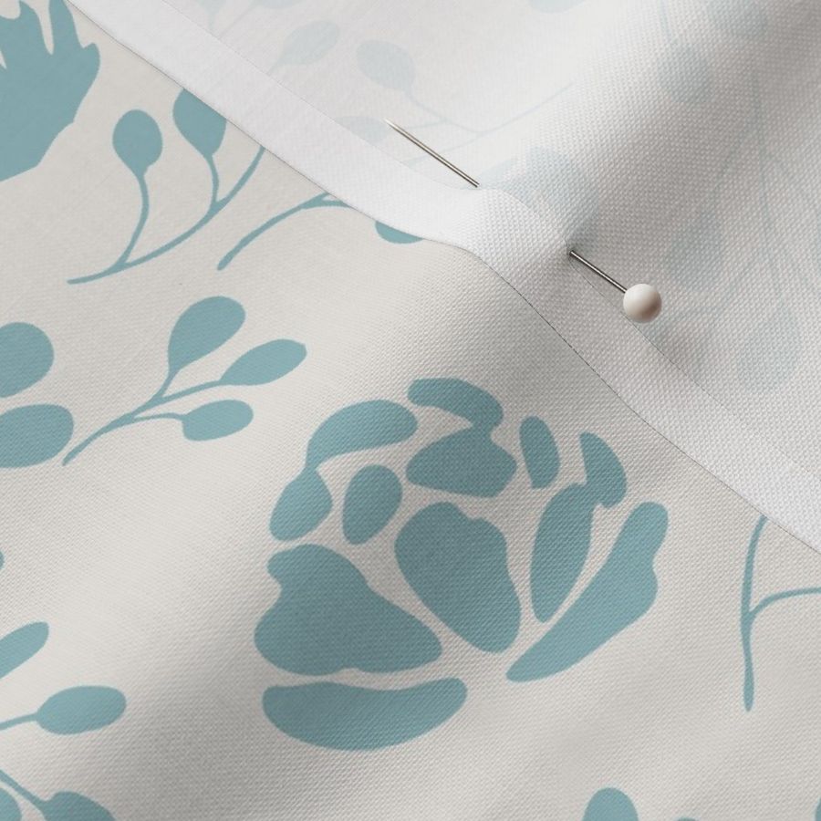 Meandering Florals Canal Blue on Cream Jumbo Scale