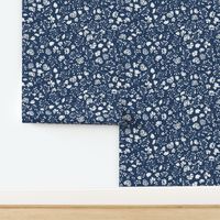 Meandering Florals Cream on Navy Blue Jumbo Scale