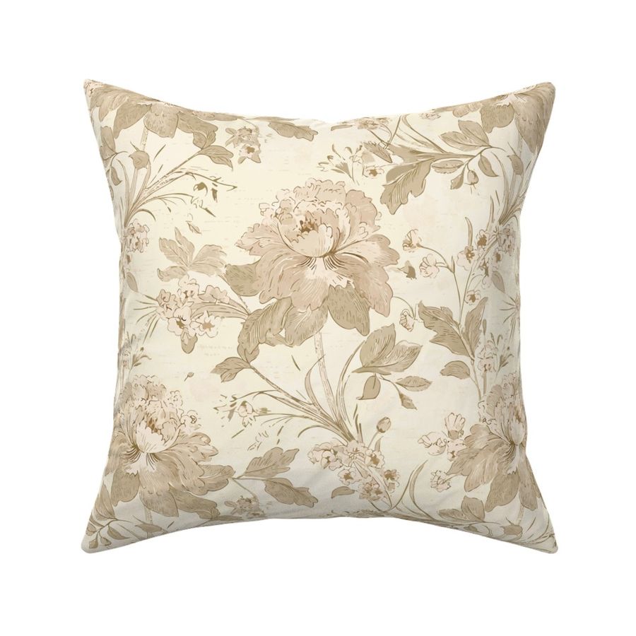 Vintage Peony Floral - Soft Beige