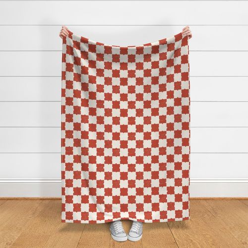 Checkerboard Puzzle Design: Bold and Playful Geometric Pattern ,red hue, medium scale