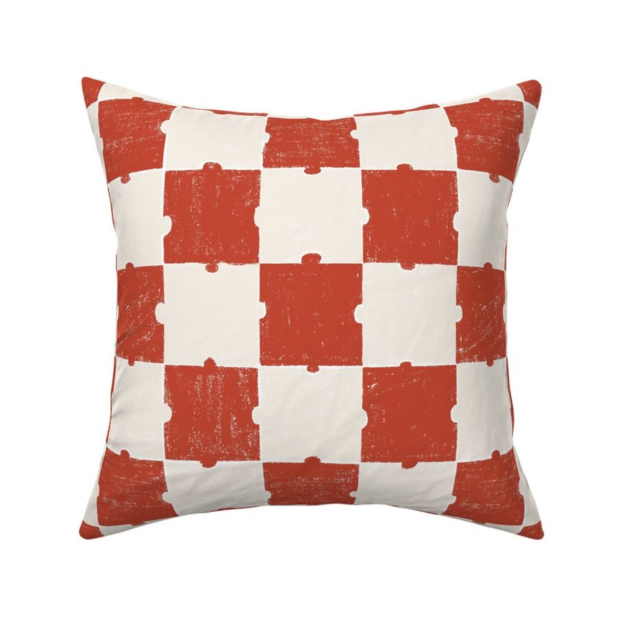 Checkerboard Puzzle Design: Bold and Playful Geometric Pattern ,red hue, medium scale