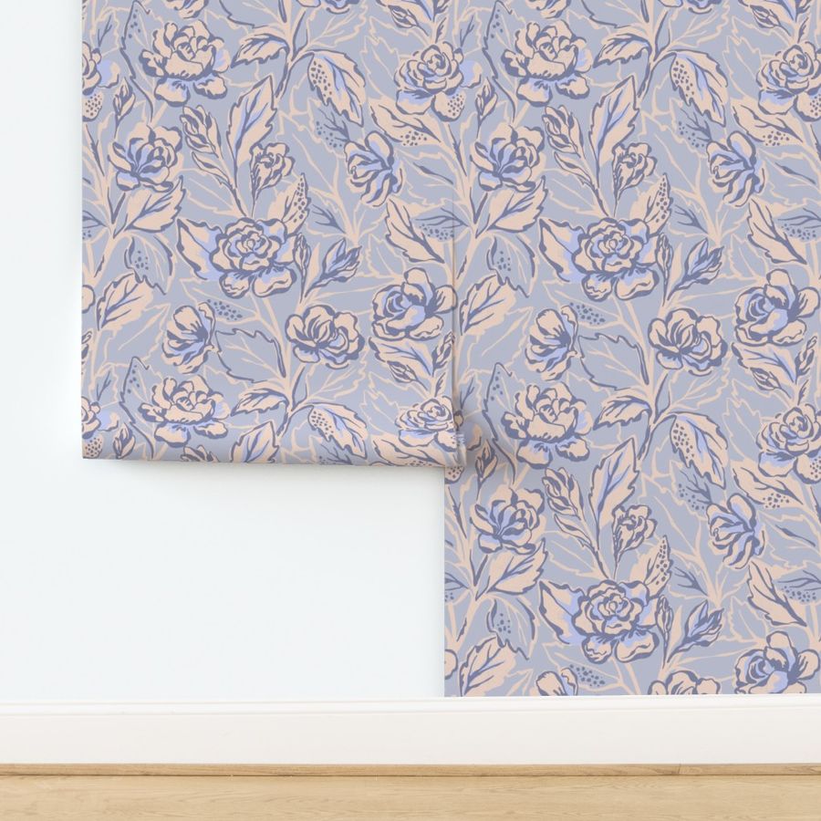 Rose Contours - Block Print Inspired - Baby blue