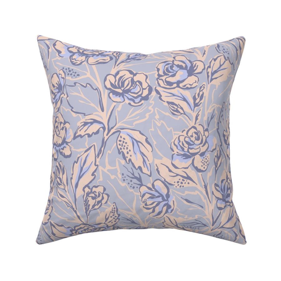 Rose Contours - Block Print Inspired - Baby blue