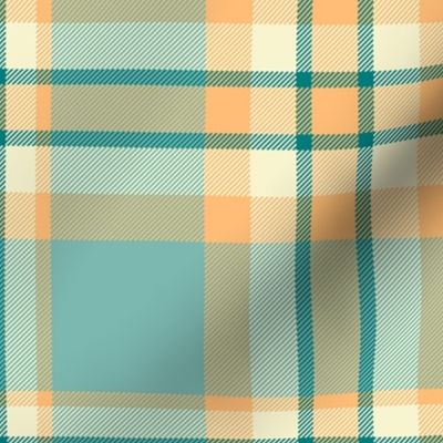 Gift Ribbon Plaid in Turquoise Pale Orange and White