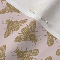 Carpenter Bees - Gold on Pale Pink