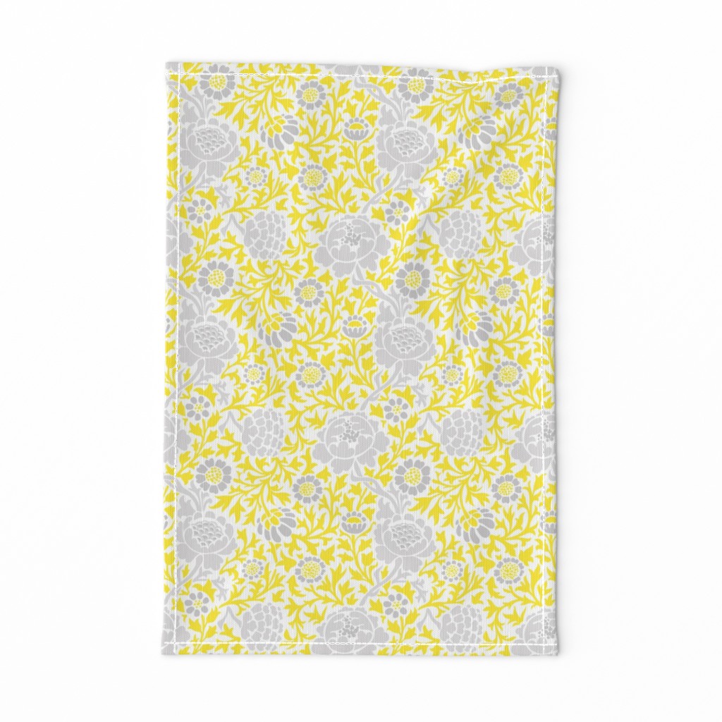 Gray and Yellow Retro Floral Damask