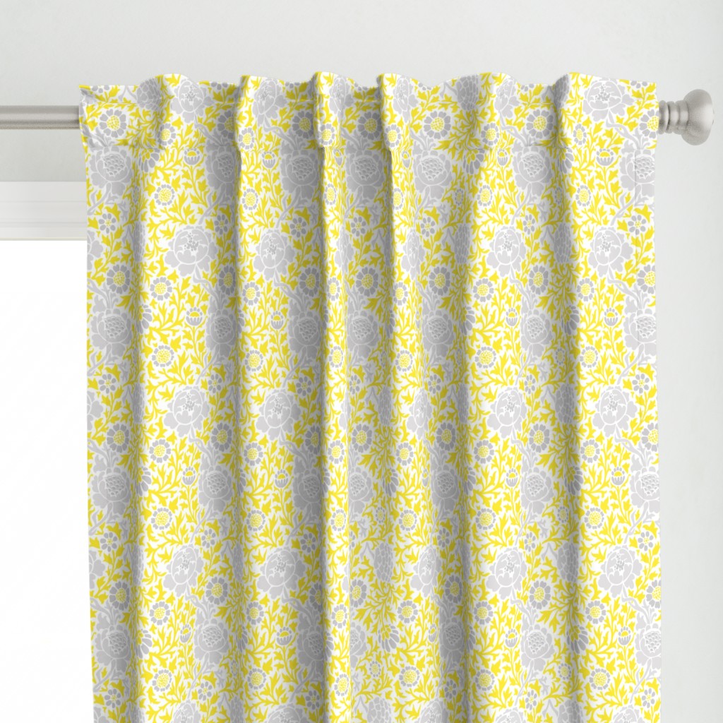 Gray and Yellow Retro Floral Damask