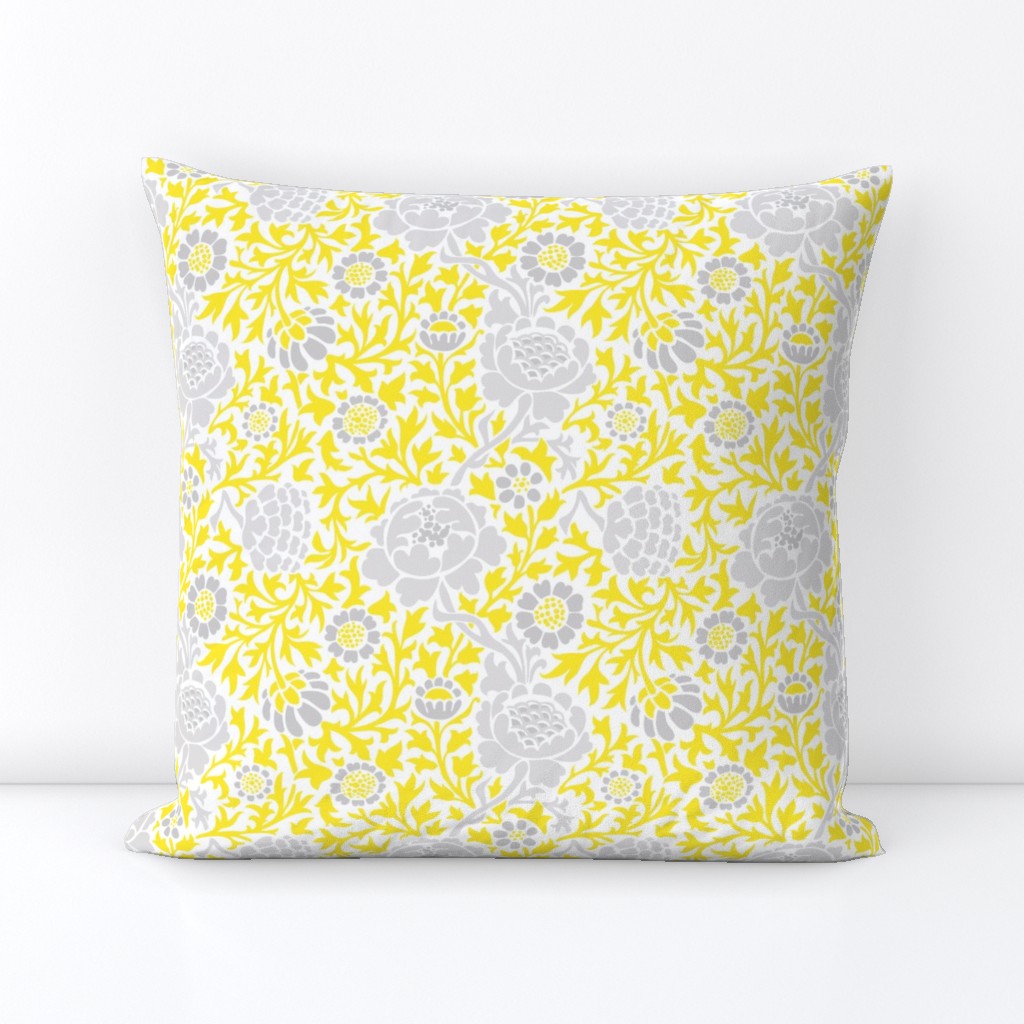 Gray and Yellow Retro Floral Damask