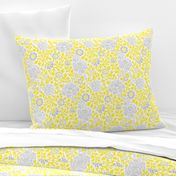 Gray and Yellow Retro Floral Damask