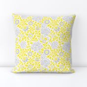 Gray and Yellow Retro Floral Damask