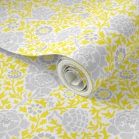 Gray and Yellow Retro Floral Damask