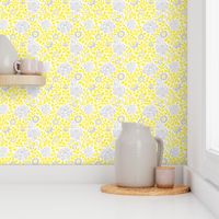 Gray and Yellow Retro Floral Damask