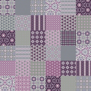 Lavender Garden Stitched Cheater Quilt - 3" Squares