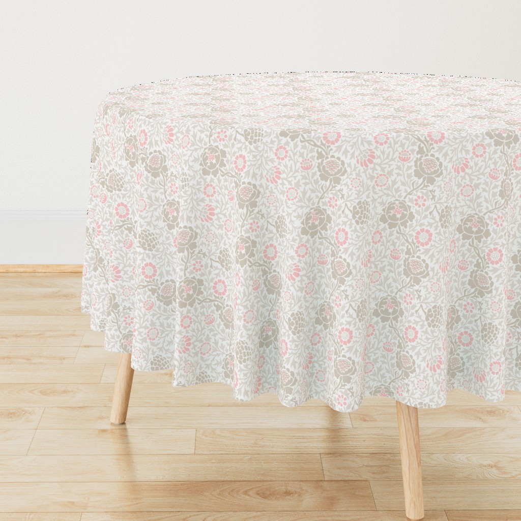 Light Pink and Linen Retro Floral Damask