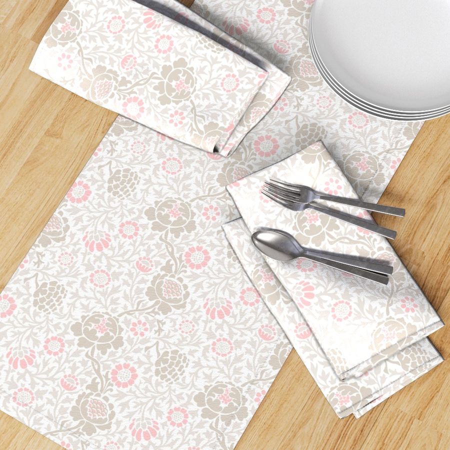 Light Pink and Linen Retro Floral Damask