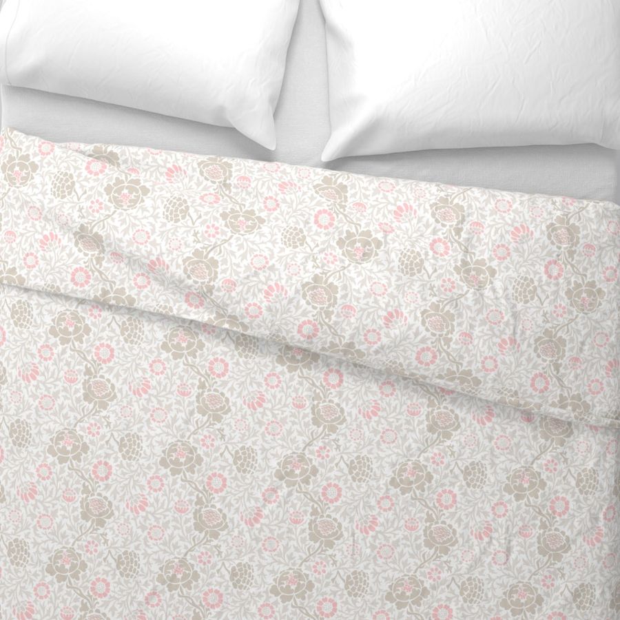 Light Pink and Linen Retro Floral Damask