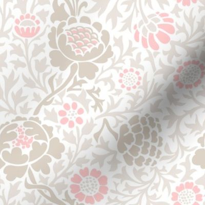 Light Pink and Linen Retro Floral Damask