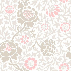 Light Pink and Linen Retro Floral Damask