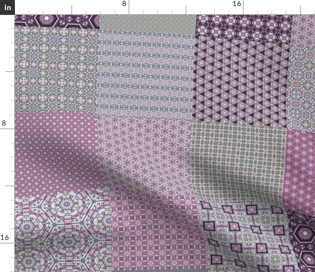 Lavender Garden Stitched Cheater Quilt - 6" Squares