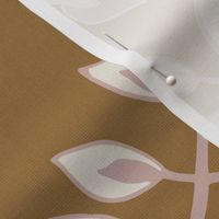 New Modern Boho Laurel Leaf Vine Scallop with Faux Grasscloth Texture in Mauve Pink and Cream on Kraft Paper Brown