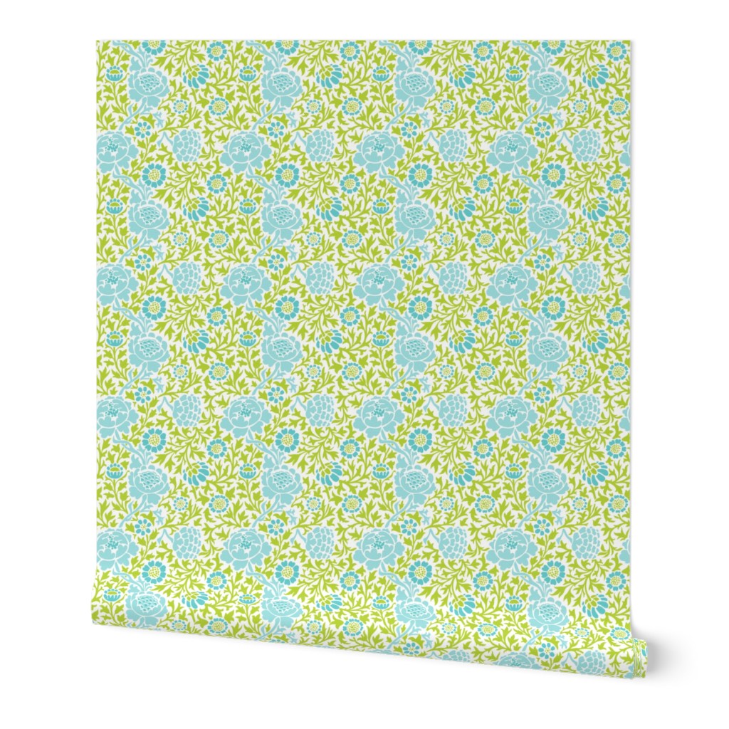 Apple Green and Turquoise Retro Floral Damask