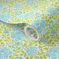 Apple Green and Turquoise Retro Floral Damask