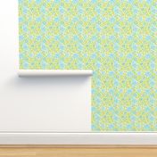 Apple Green and Turquoise Retro Floral Damask