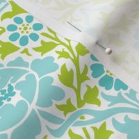 Apple Green and Turquoise Retro Floral Damask