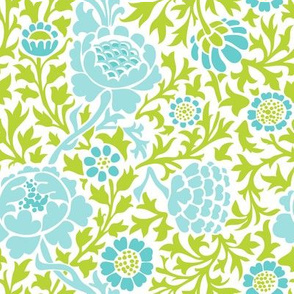 Apple Green and Turquoise Retro Floral Damask