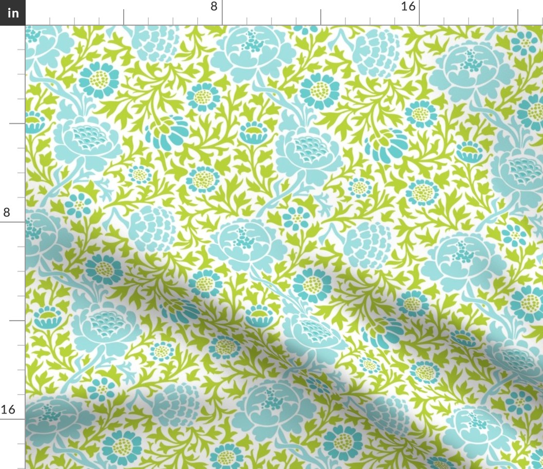 Apple Green and Turquoise Retro Floral Damask