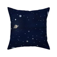 Whimsical Solar System Galaxy Starry Night Sky Outer Space Adventure Retro Cosmic Fantasy Planets Moons and Stars, Vintage Constellation Sci-Fi Design Intergalactic Space Travel Bright Shiny Starry Night Sky Pattern, Enchanted Universe Space Travel Flying